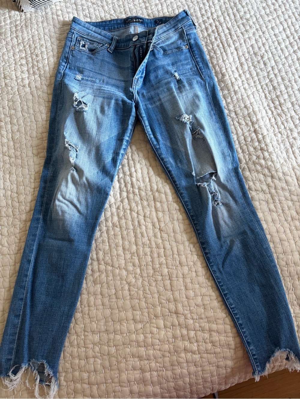 Lucky Brand Ripped Mid-Blue Skinny Jeans